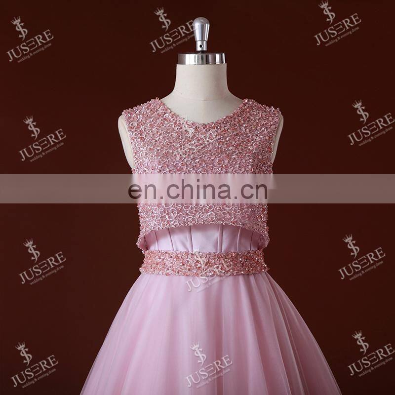Stylish Sleeveless Flowers Lace Appliqued Beaded Low-Cut Back Ball Gown Pink Patterns Of Lace Evening Dresses In Istanbul 2016