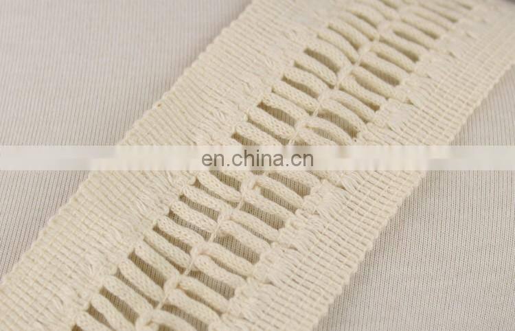 New design fancy embroidery natural ladder cotton lace trim for bag