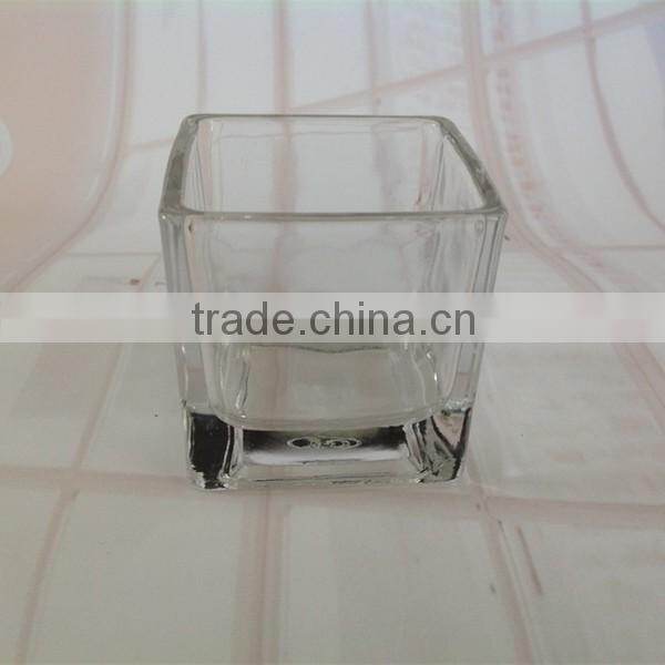 Hand made clear thick wall and bottom square glass candle holder