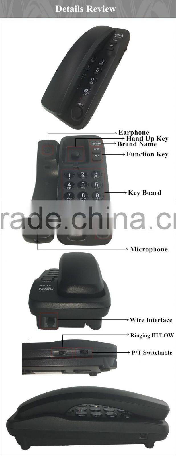 high quality ABS cheap trimline corded landline phone