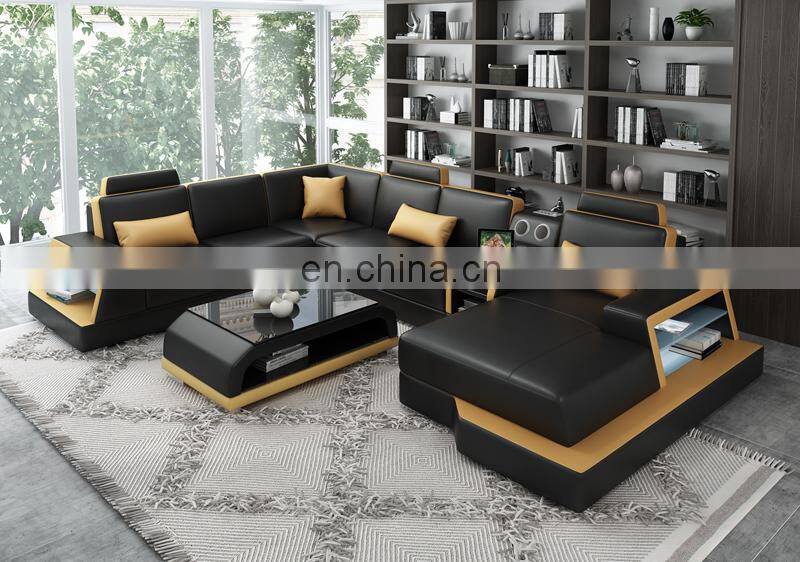 American Multi-functional living room leather sofas Sectional Sofa with LED light