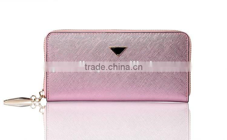 High Quality Fashion Genuine Leather Woman Long Zipper Clutch Wallet for Ladies