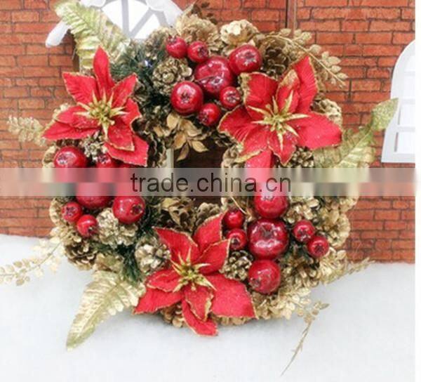 18" christmas pinecone wreath with flower and fruit/white berry christmas wreath