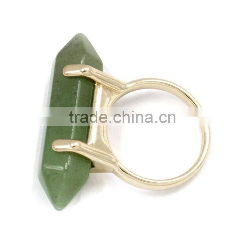 Fashion Gold Jewelry Single Green Natural Stone Hexagon Prism Ring