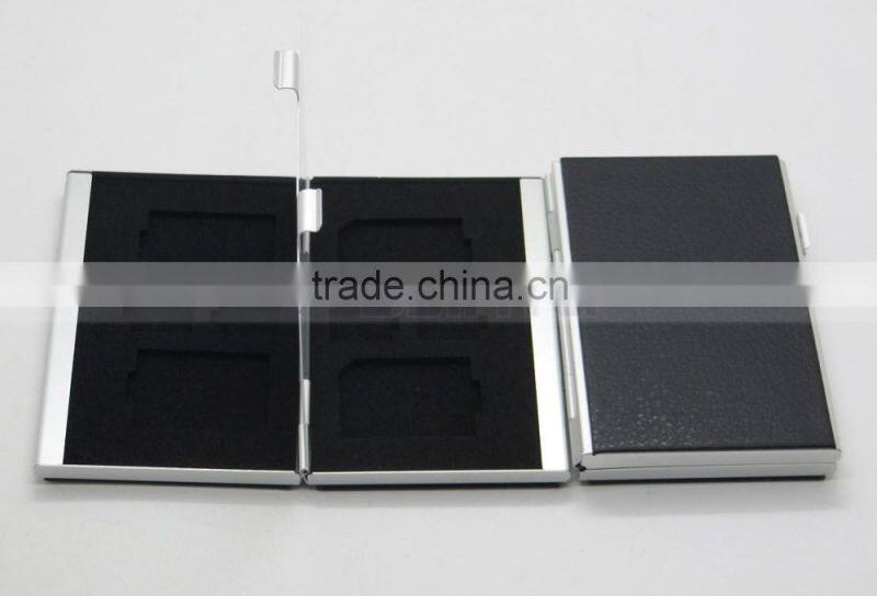 Leather Aluminum EVA Memory card Carrying Case for 4x SD Card and 4x TF Card
