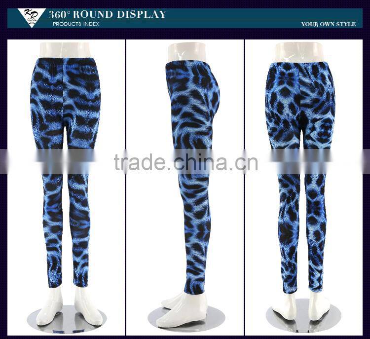 2016 Latest design blue Cheetah print good elasticity sexy leggings