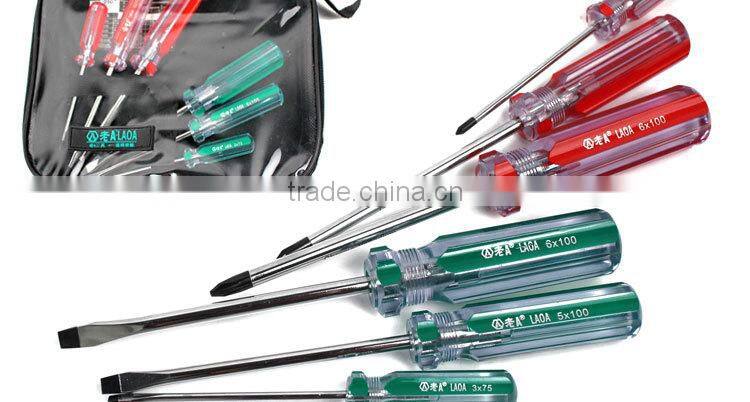 6pcs colorful transparent handle screwdriver set crossed and slotted screwdriver