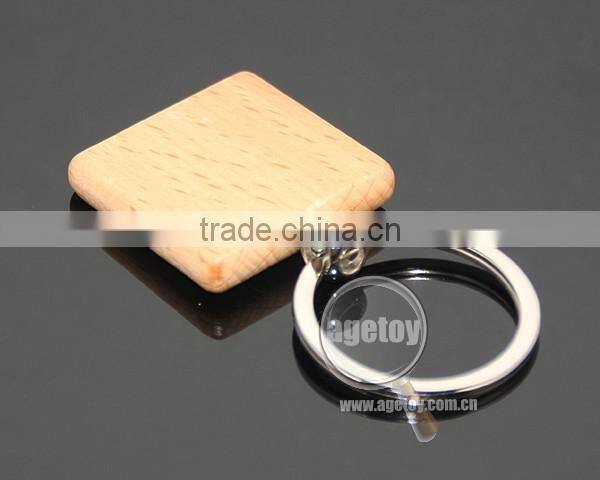 Square Wooden Material Keychain Promotional Custom Or Wholesale Metal Keyring Blank Wood Keyholder