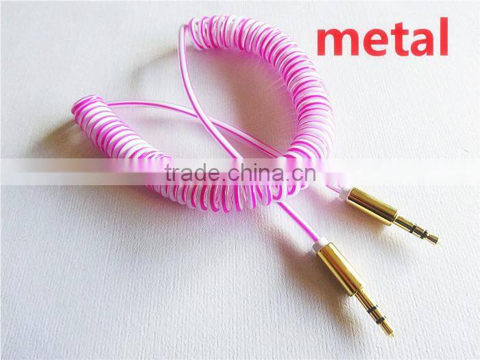 wholesale audio /DC3.5MM transparent spring cable with metal connector