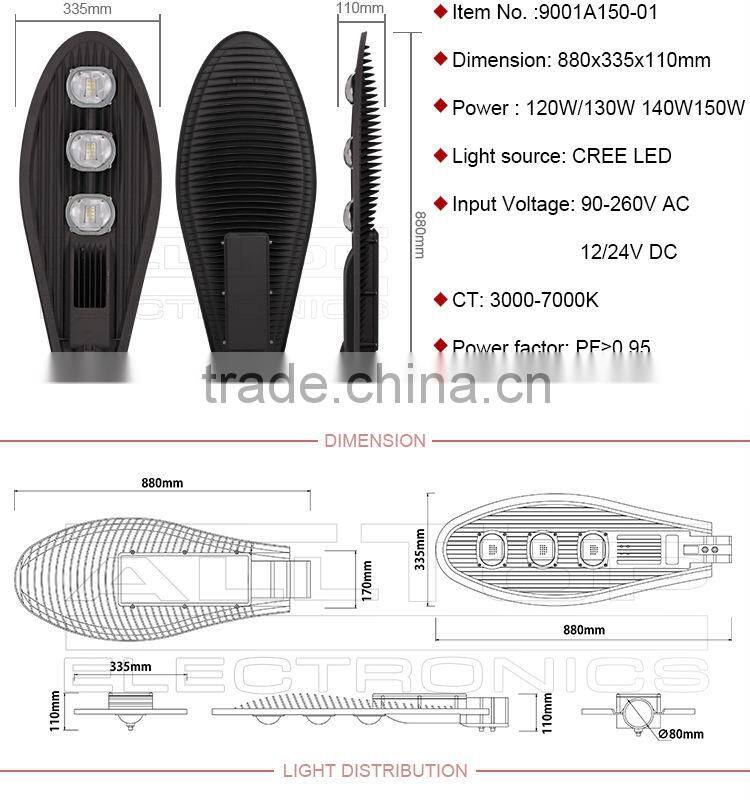 Outdoor IP67 waterproof bridgelux cob 180w high output led street light