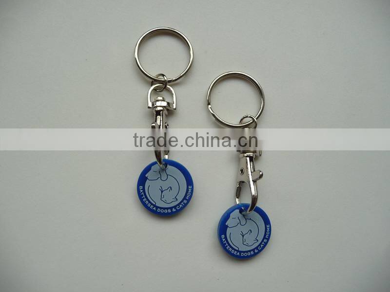 Popular and cheap plastic shiny coin holder keychain