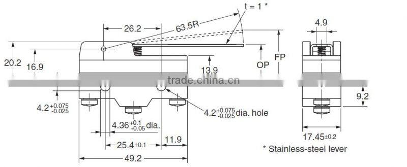 CE&RoHS ABS plastic 15A/250VAC Long steel wire lever type double micro switches model Z-15HW78-B