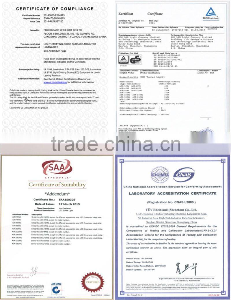 High Lumens Certified 347V Outdoor LED Tunnel Light with Intelligent System