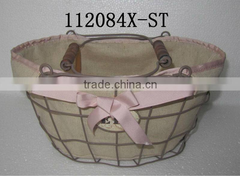 Antique farmhouse fabric charlotte lined wire basket