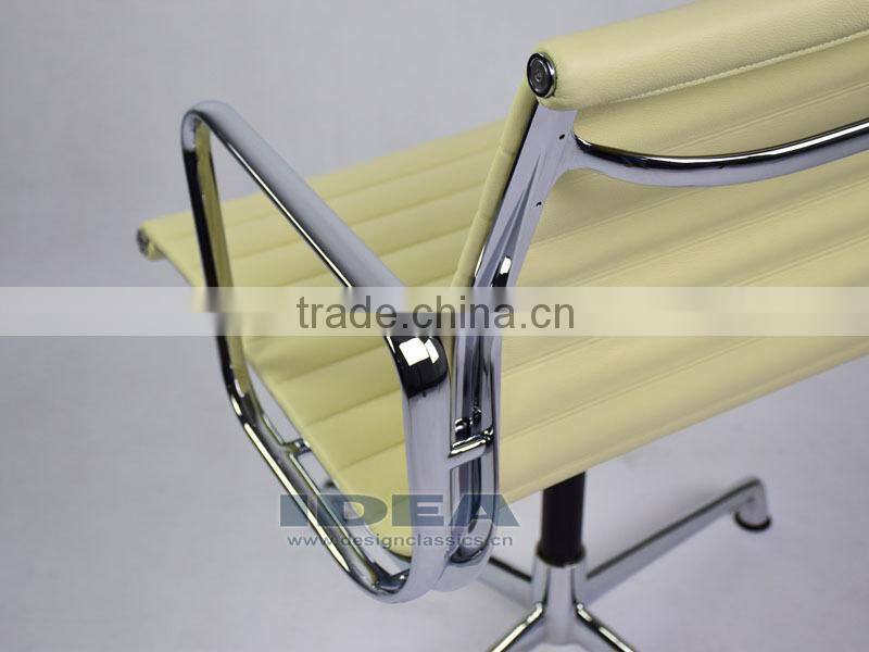 Replica Charles Low Back Ribbed meeting Chair - Cream White Color Genuine Leather