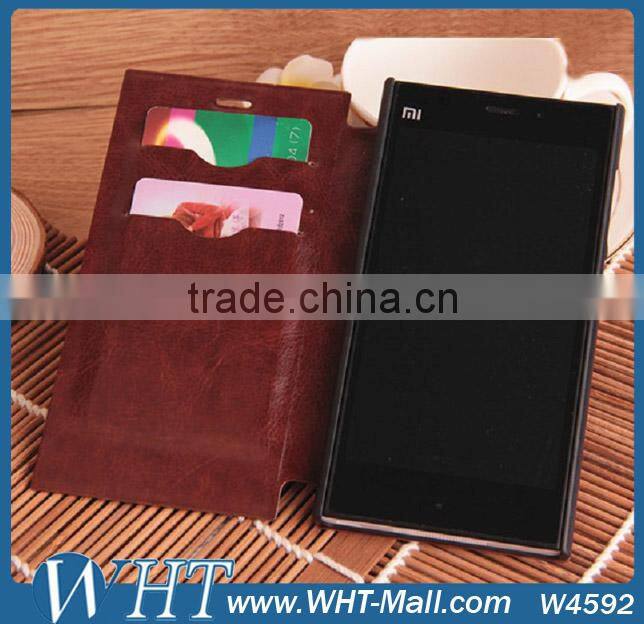 Crazy Horse Ultrathin Flip PU Leather Stand Case Cover For Xiaomi Mi3 With Credt Card Slots