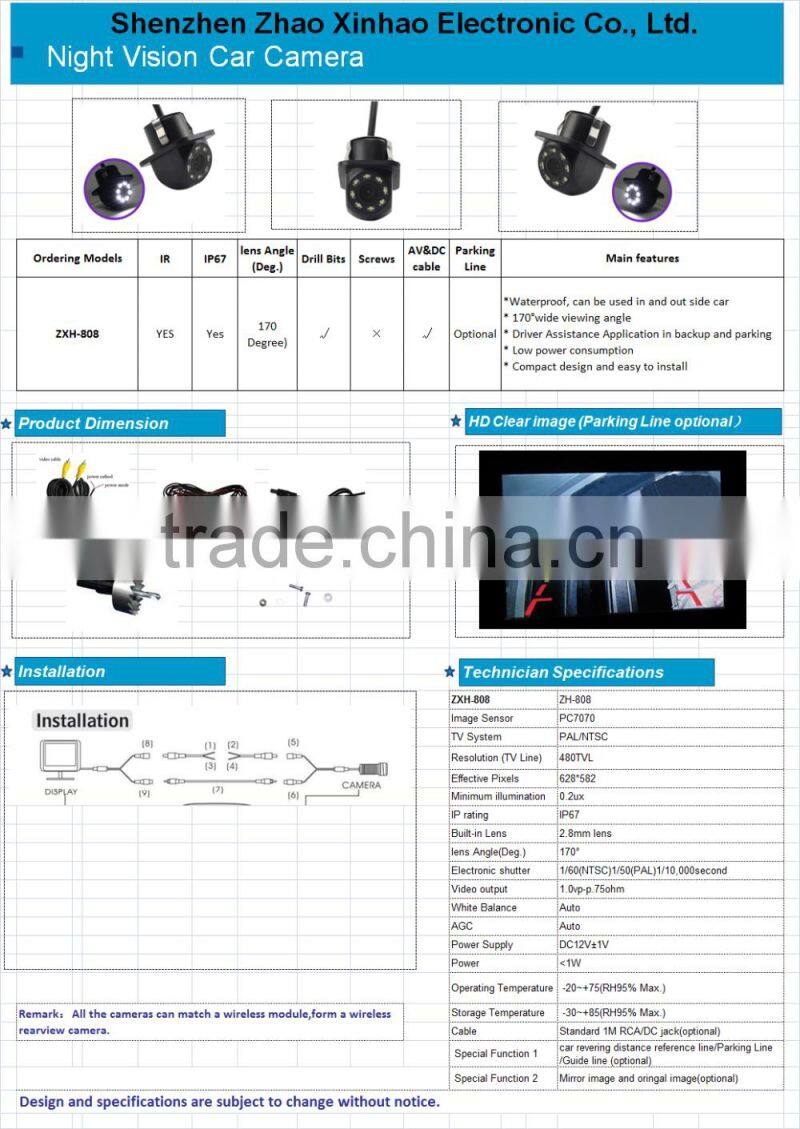 Waterproof,Night Vision ,Hot seflling high quality car rear view camera