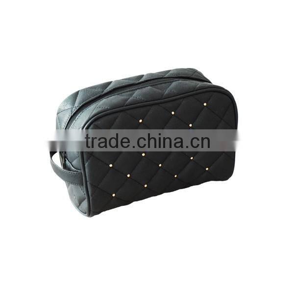 new designer black quilting pu make up cosmetic bags
