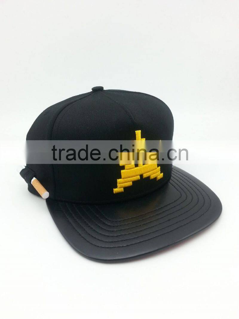 5 panel leather brim cigarette holder snapback hats wholesale