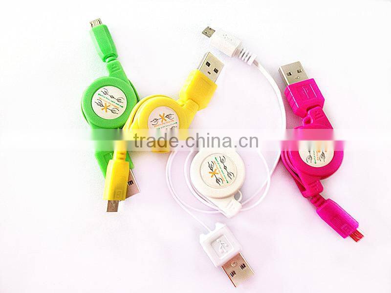 Wholesale colorful retractable 2.0 USB micro charger cable for Samsung Android phones