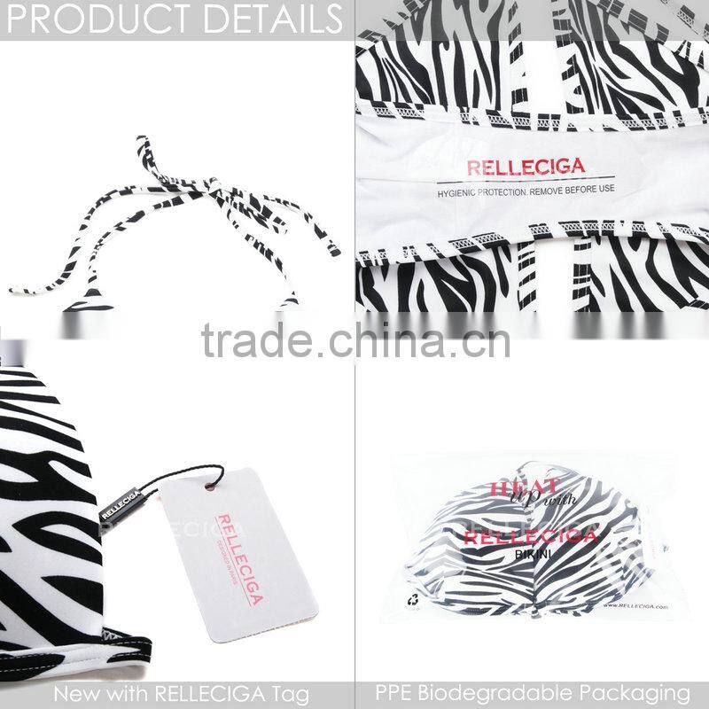 2016 RELLECIGA Zebra Print Push-up Triangle Top Swimwear with Adjustable Halter Strap & Brazilian Cut Scr