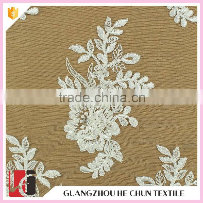 HC-5676-1 Hechun Sew Stone Bead Ivory Bridal Lace Fabric for Wedding Dress 2016
