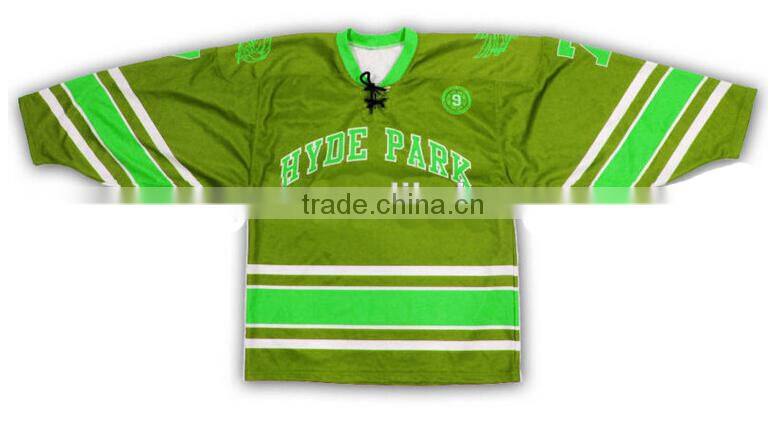 2015 stylish new design custom high quality green hockey jersey