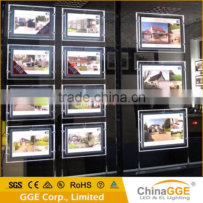 Slim Indoor Wall Hanging Backlit Crystal Advertising Light Box Window Display Real Estate Light Pockets