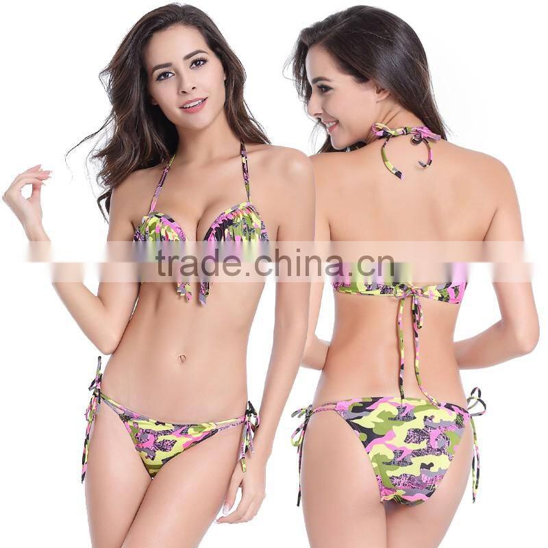 Fashion Women's Sexy Bandeau Tassel Lady Bikini Set Padded Push Up Bra Swimsuit