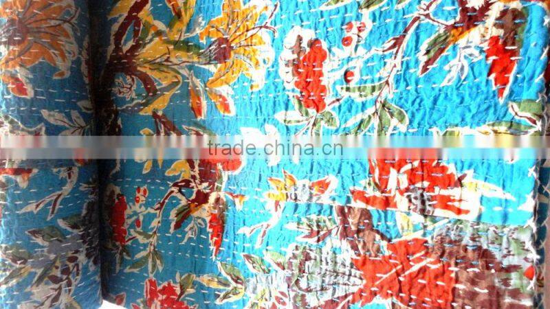 RTHKG-20 Indian Bengali Designer Fruit Floral Cotton Fabric Kantha Gudari Bedspread Traditional Manufacturer Wholesaler Throw