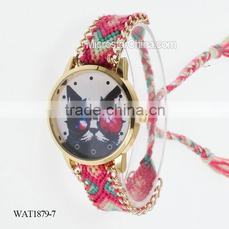 Elastic knitting watch chain cat face quartz watch price