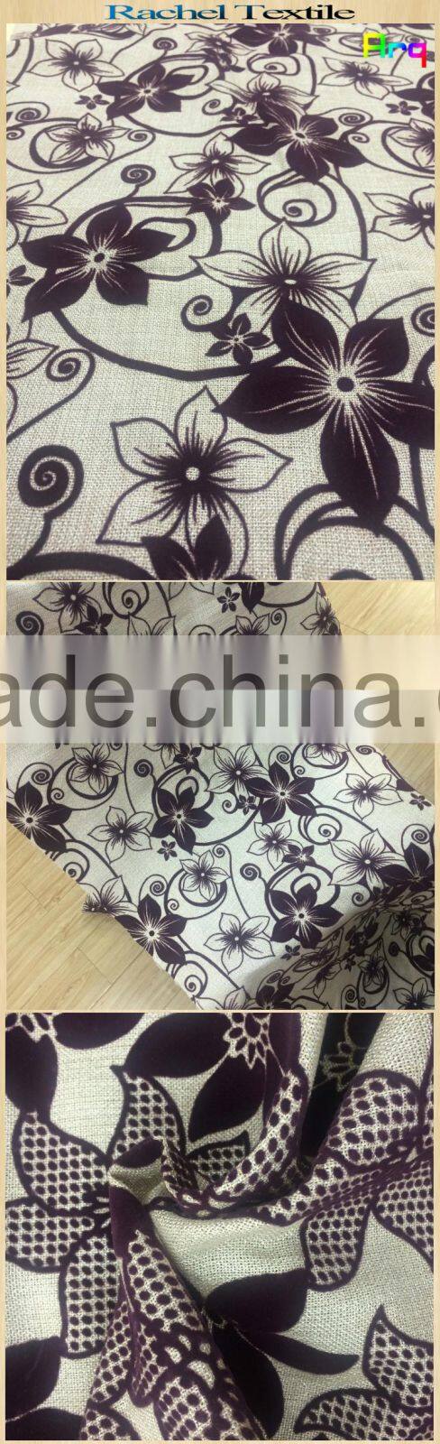Middle east style Linen Cotton flocked upholstery fabric used for curtain sofa cushion material