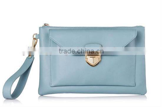 Blue leather lock evening bag clutch