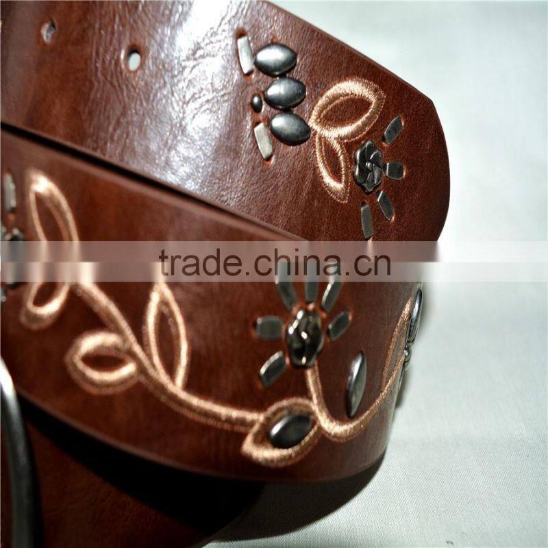 PU leather embroidered design witt stud leather belt