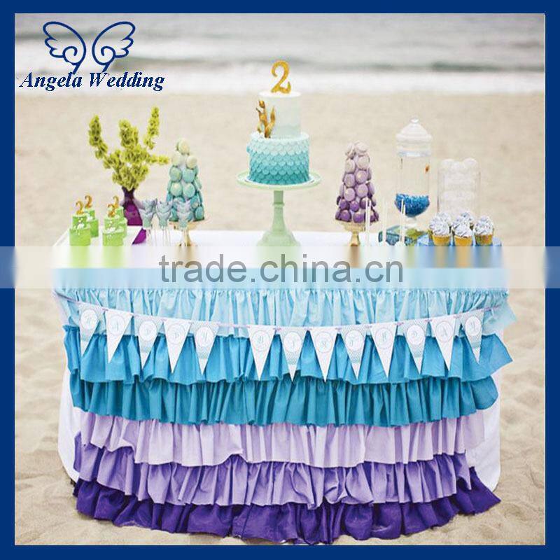 SK001H Wedding hot sale four tiered polyester taffeta ruffled pleated white steps in table skirting