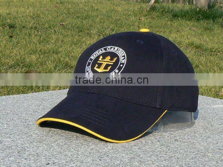 black 100% cotton brushed long brim golf cap with 3D embroidery