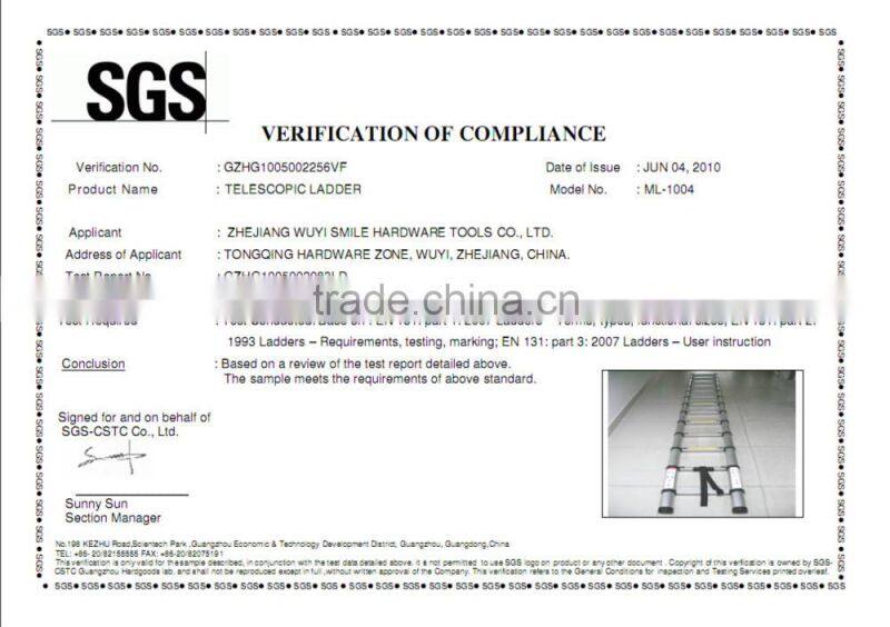 EN131-6 SGS Aluminium telescopic ladder with safty-lock