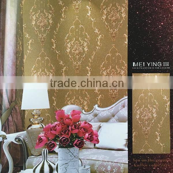 golden pattern deep embossed vinyl wallpaper