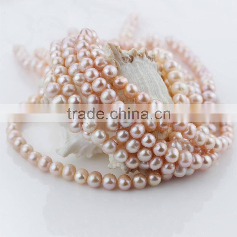 8mm AA grade potato natural shiny luster peach pink pearl string