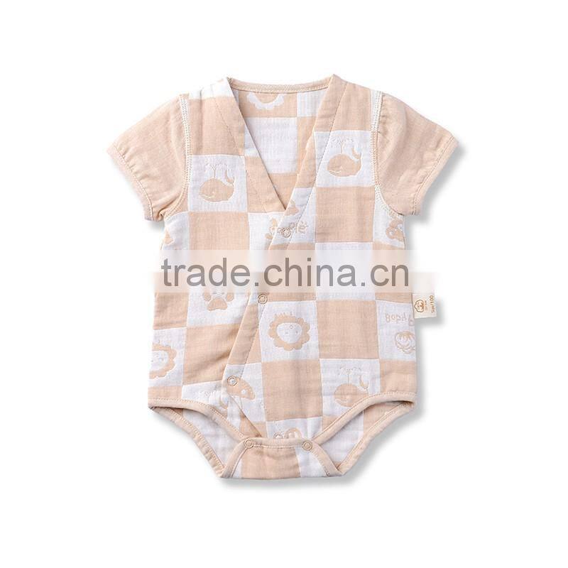 GOTS organic cotton baby clothes short sleeve gauze knitted newborn baby Jumpsuit for summer