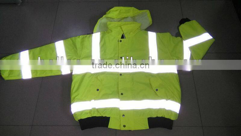 high visibility orange reflective safety bomber jacket