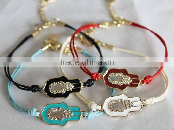 Fashion enameled hamsa hand for elastic rope bracelet