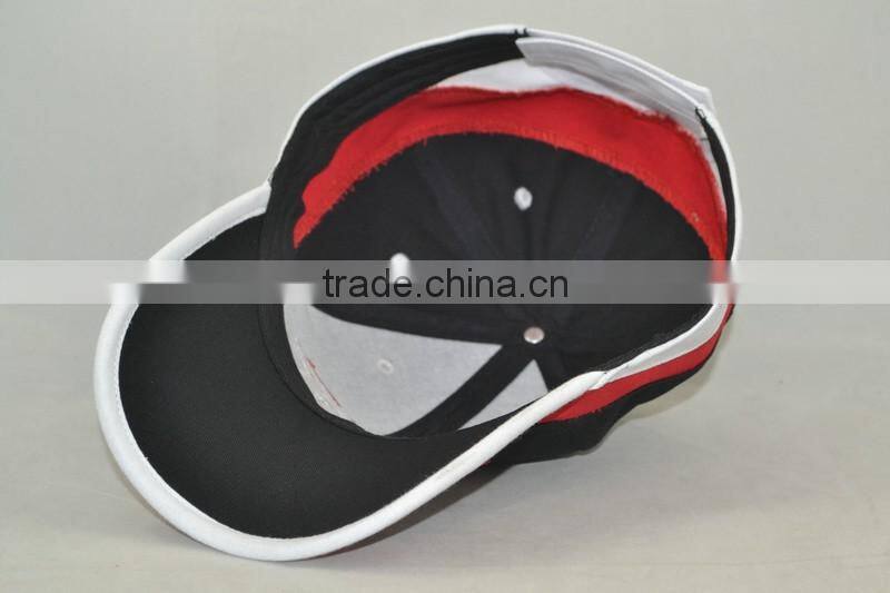 Guangzhou hat factory professional custom 6 panel / 100% cotton / / embroidery logo and the red/black baseball cap