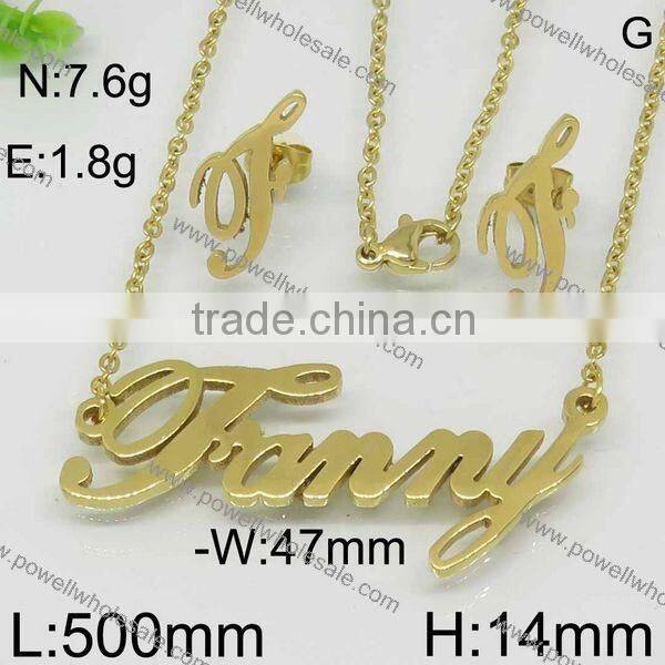 New arrival popular wholesale jewelry gold plated name and heart shape set