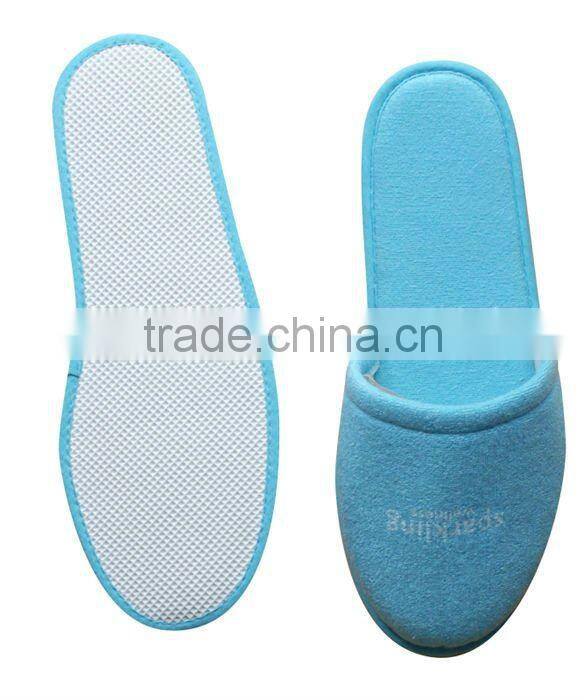 blue terry closed toe washable hotel slipper