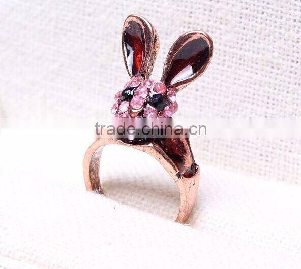 Young lady favourite diamante wine red smart rubbit rings