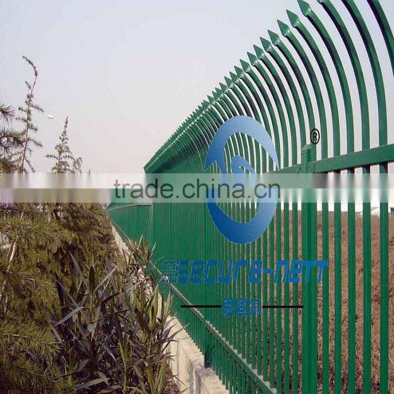 Curved top steel fence with hollow bar rails design