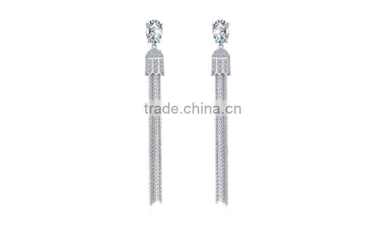 Wholesale Stock Small Order Fashion Women Long Tassels Zircon Earrings