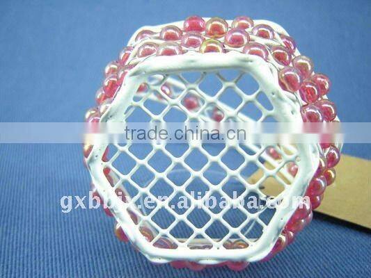Heart shaped/Hexagonal wire decoration with red pearl small hanging gift basket