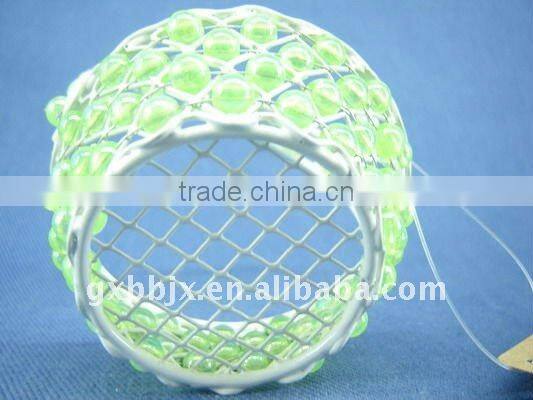 Round/Oval wire decorative with green pearl small happy birthday gift basket